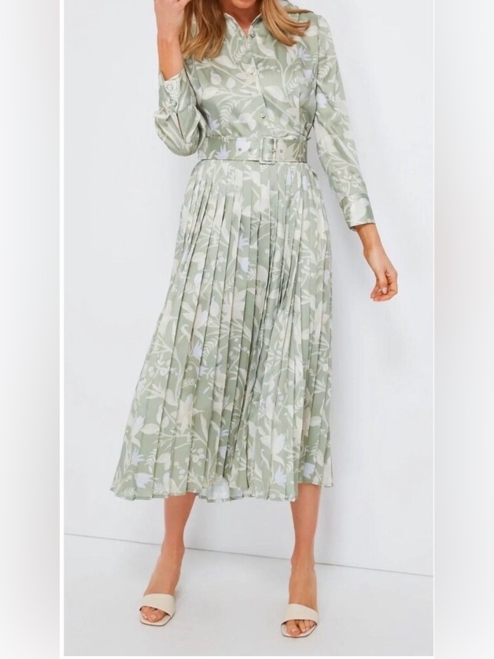 Tuckernuck Sage Green Floral Long-Sleeve Belted‎ Maxi Dress